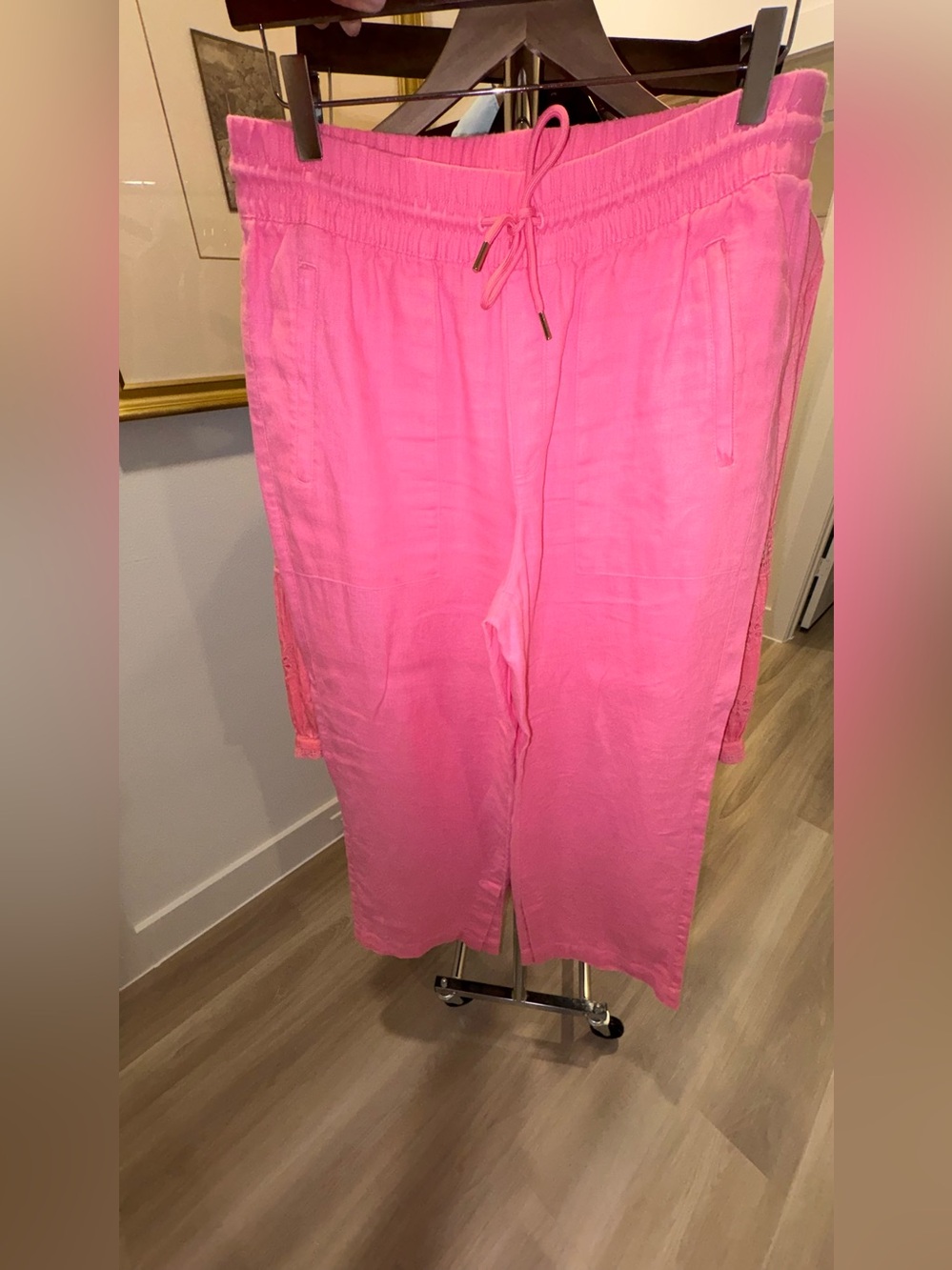 Athleta Pink Retreat Linen High Rise Wide Leg Pants Sz M